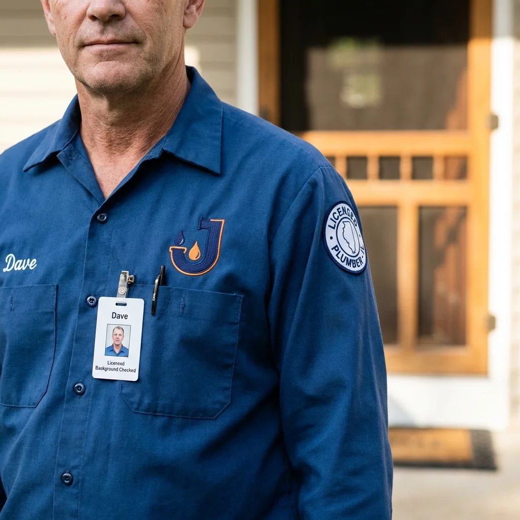 Licensed plumber showing ID badge in Wittenberg, WI
