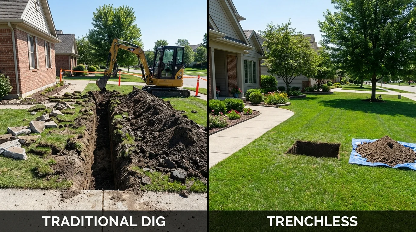 Trenchless sewer repair with minimal yard damage versus traditional excavation in Wittenberg, WI